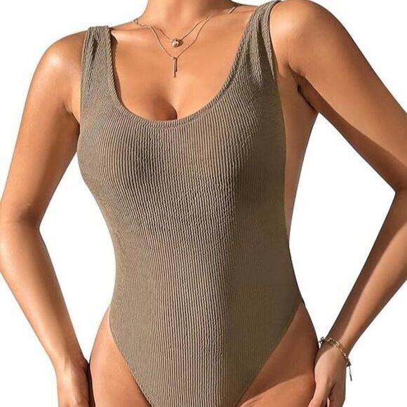 MALIBU RETRO 80s 90s Inspired Ribbed High Cut Low Back 1 Piece DIXPERFECT Medium - Picture 4 of 12